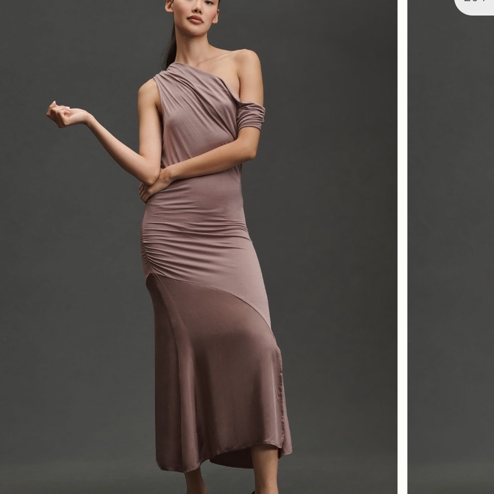 Anthropologie Mauve One-Shoulder Midi Dress
